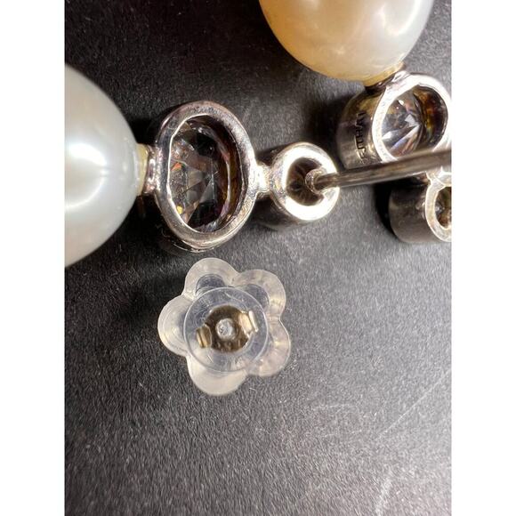 Cultured pearl and CZ sterling silver drop earrings - Picture 6 of 14